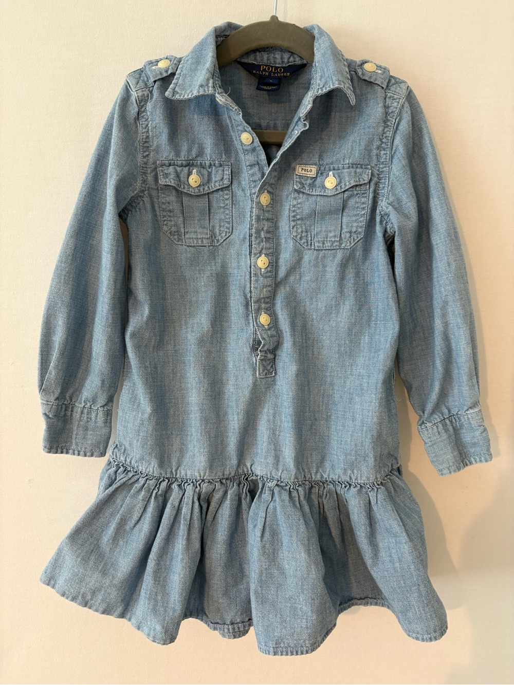 Polo by Ralph Lauren Light Wash Denim Ruffled Hem Girls' Dress